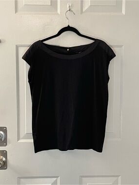 Ann Taylor Black Cap Sleeve Boatneck Top with Satin Trim